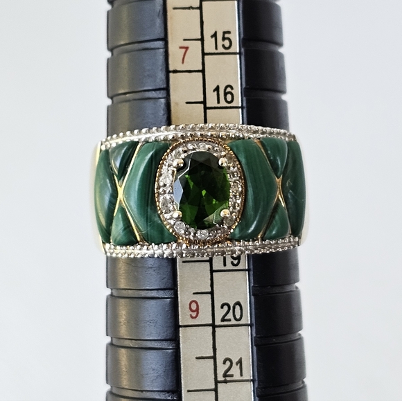 Vintage Genuine Malachite & Green Crome Diopsides. Vermeil Size 8 - Picture 7 of 7